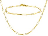 18k Yellow Gold Over Bronze 3.1mm Paperclip Link Bracelet & 20 Inch Chain Set of 2