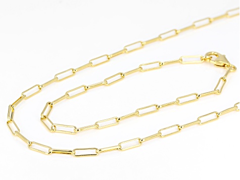 18k Yellow Gold Over Bronze 3.1mm Paperclip Link Bracelet & 20 Inch Chain Set of 2