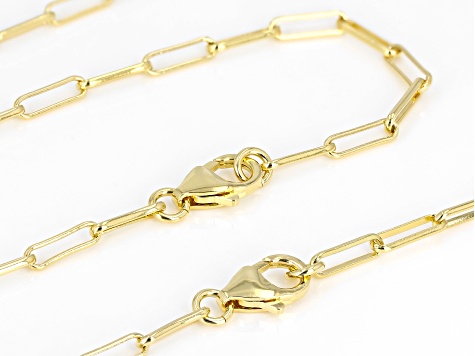 18k Yellow Gold Over Bronze 3.1mm Paperclip Link Bracelet & 20 Inch Chain Set of 2