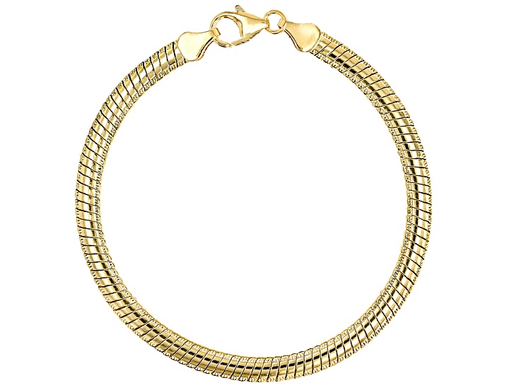 18k Yellow Gold Over Bronze 5.1mm Diamond-Cut Edge Omega Link Bracelet