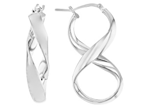 White Platinum Over Bronze Infinity Hoop Earrings