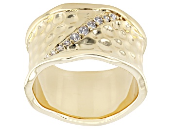 Picture of 18k Yellow Gold Over Bronze White Cubic Zirconia Hammered Satin Finish Ring