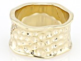 18k Yellow Gold Over Bronze White Cubic Zirconia Hammered Satin Finish Ring