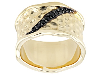 Picture of 18k Yellow Gold Over Bronze Black Cubic Zirconia Hammered Satin Finish Ring