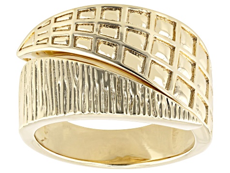 18k Yellow Gold Over Bronze Textured Bypass Ring