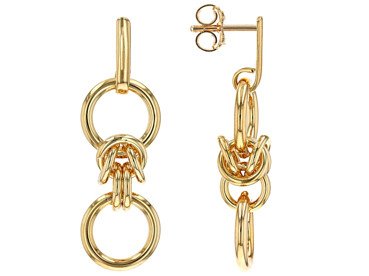 18k Yellow Gold Over Bronze Byzantine Dangle Earrings