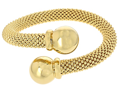 18k Yellow Gold Over Bronze 10mm Popcorn Link Bypass Cuff Bracelet