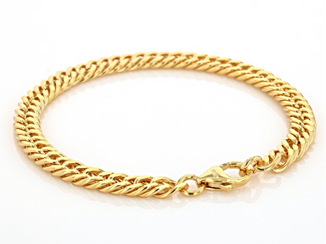 18k Yellow Gold Over Bronze 6mm Curb 20 Inch Chain and 7.5 Inch Bracelet Set of 2