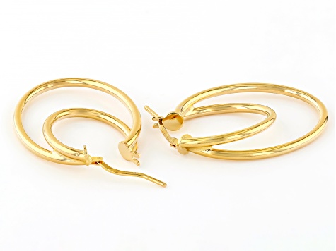 18k Yellow Gold Over Bronze Double Oval Hoop Earrings