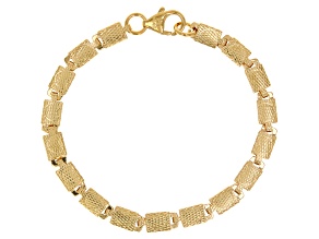 18k Yellow Gold Over Bronze Etched Heart Bracelet