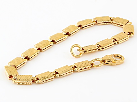 18k Yellow Gold Over Bronze Etched Heart Bracelet