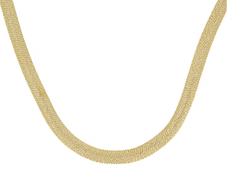 18k Yellow Gold Over Bronze Textured Herringbone 20 Inch Chain