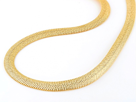 18k Yellow Gold Over Bronze Textured Herringbone 20 Inch Chain