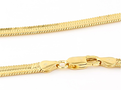 18k Yellow Gold Over Bronze Textured Herringbone 20 Inch Chain
