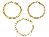 18k Yellow Gold Over Bronze Curb Link Bracelet Set of 3