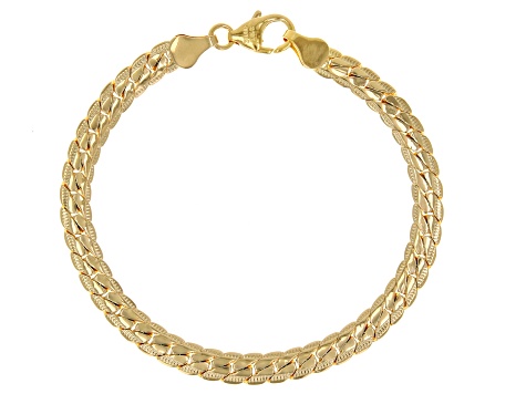 18k Yellow Gold Over Bronze Curb Link Bracelet Set of 3