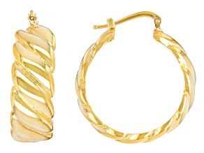 18k Yellow Gold Over Bronze 1 1/4" Scalloped Hoop Earrings