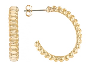 18k Yellow Gold Over Bronze 1" Scalloped J-Hoop Earrings