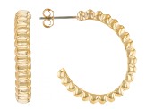 18k Yellow Gold Over Bronze 1" Scalloped J-Hoop Earrings