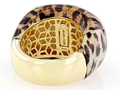 18k Yellow Gold Over Bronze Leopard Print Enamel Ring