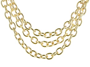 18k Yellow Gold Over Bronze Triple-Row Rolo Link 18 Inch Necklace