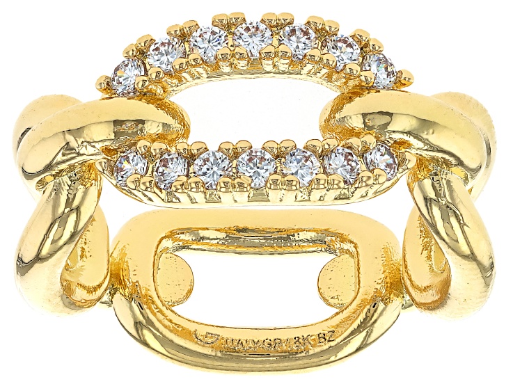18k Yellow Gold Over Bronze Cubic Zirconia Paperclip Ring