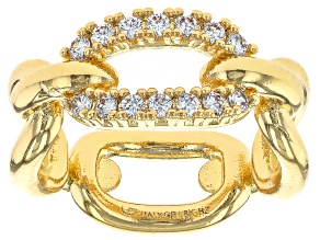18k Yellow Gold Over Bronze Cubic Zirconia Paperclip Ring