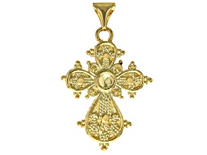 18k Yellow Gold Over Bronze Fancy Cross Pendant