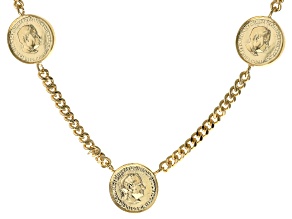 18k Yellow Gold Over Bronze Coin 18" Link Necklace