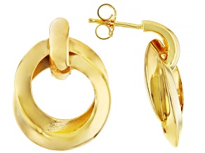 18k Yellow Gold Over Bronze Angled Earring