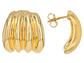 18k Yellow Gold Over Bronze Scalloped Huggie Hoop Earrings