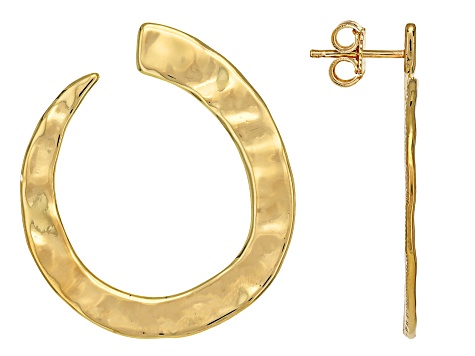 18k Yellow Gold Over Bronze J-Hoop Hammered Earrings