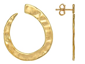 18k Yellow Gold Over Bronze J-Hoop Hammered Earrings
