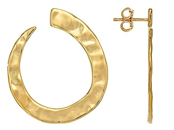 Picture of 18k Yellow Gold Over Bronze J-Hoop Hammered Earrings