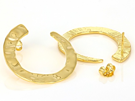 18k Yellow Gold Over Bronze J-Hoop Hammered Earrings
