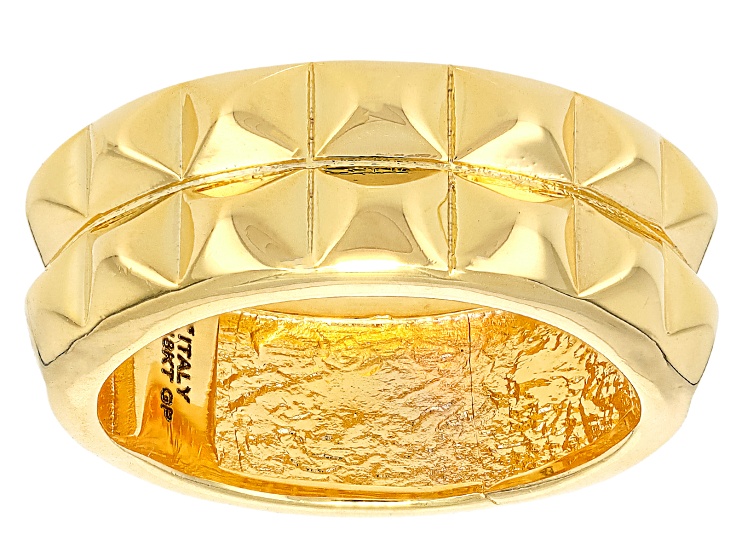 18k Yellow Gold Over Bronze Double Row Pyramid Ring
