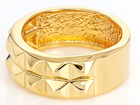 18k Yellow Gold Over Bronze Double Row Pyramid Ring