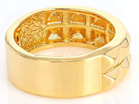 18k Yellow Gold Over Bronze Double Row Pyramid Ring