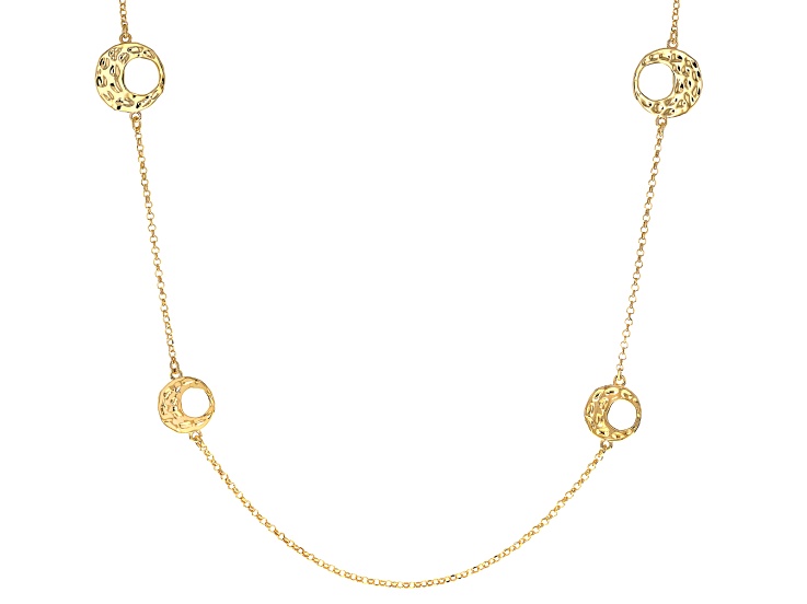 18k Yellow Gold Over Bronze Hammered Circle Station Necklace