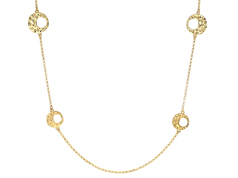 18k Yellow Gold Over Bronze Hammered Circle Station Necklace