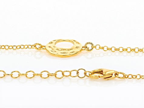 18k Yellow Gold Over Bronze Hammered Circle Station Necklace