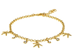 Cubic Zirconia 18k Yellow Gold Over Bronze Starfish Anklet