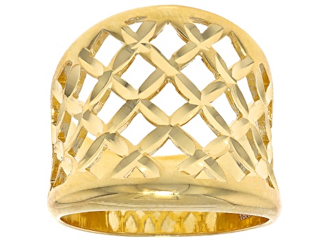18k Yellow Gold Over Bronze Basket Weave Ring