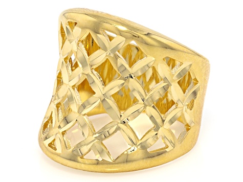 18k Yellow Gold Over Bronze Basket Weave Ring