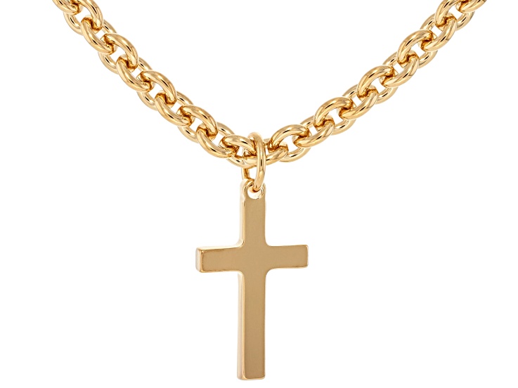 18k Yellow Gold Over Bronze 18" Cross Necklace