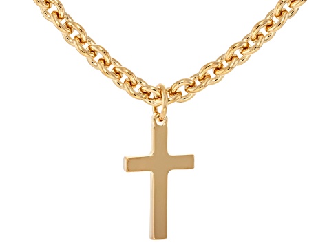 18k Yellow Gold Over Bronze 18" Cross Necklace
