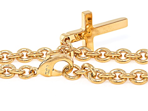 18k Yellow Gold Over Bronze 18" Cross Necklace