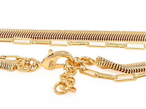 18k Yellow Gold Over Bronze 8mm Snake and Paperclip Link Combo Necklace