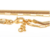 18k Yellow Gold Over Bronze 8mm Snake and Paperclip Link Combo Necklace