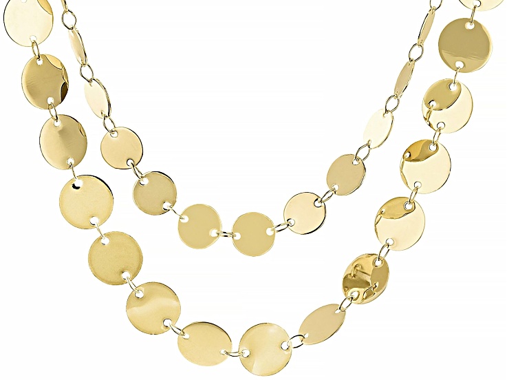 18k Yellow Gold Over Bronze High Polish Disc Necklace
